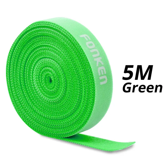 FONKEN USB Cable Winder Cable Organizer Ties Mouse Wire Earphone Holder PC Cord Free Cut Cable Management Hoop Tape Protector 5m Green Velcro