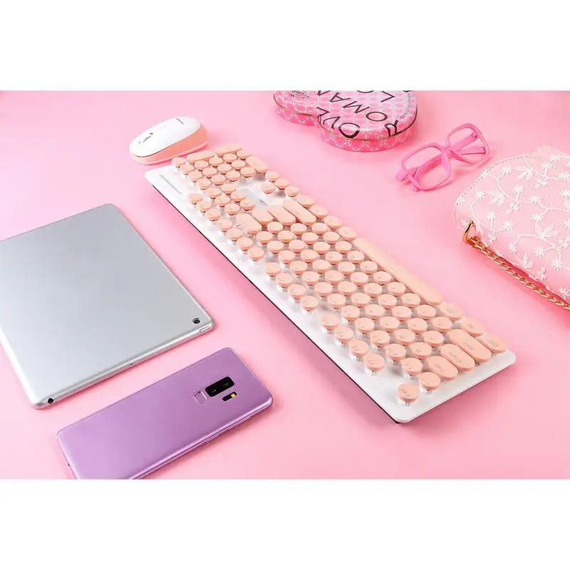 

2.4G Wireless Keyboard Mouse Combo Recreation Office Mechanical Hand Feeling Retro Round Button Mute For Desktop PC Laptop