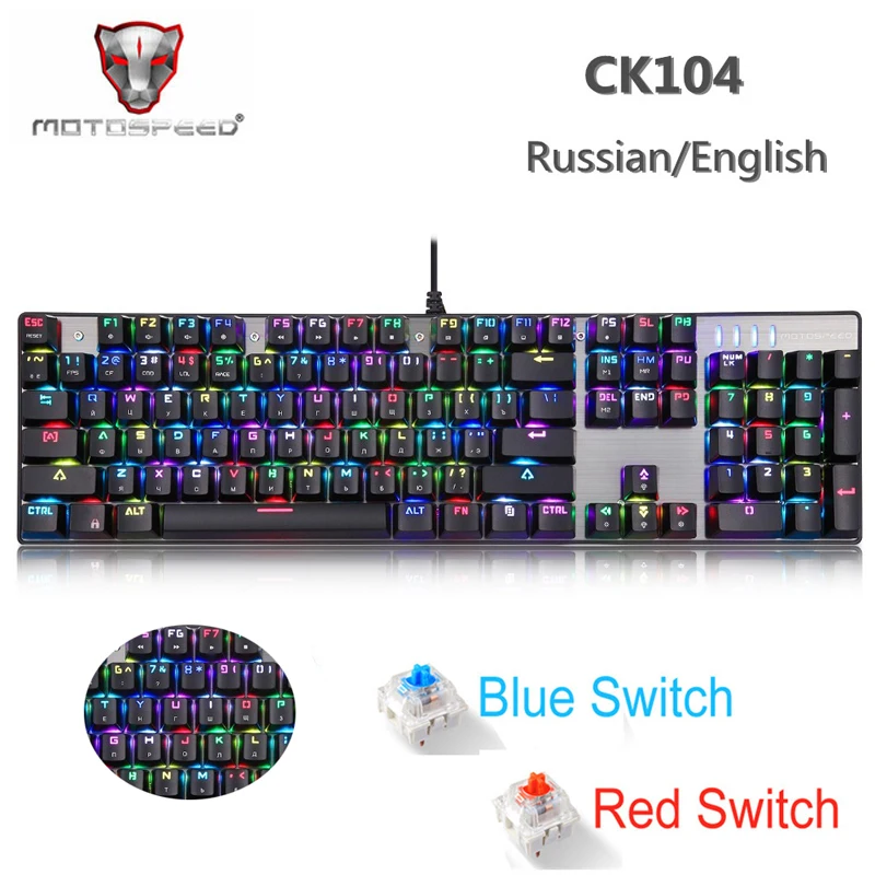 

Motospeed CK104 Gaming Mechanical Keyboard With Backlight Game Backlit Gamer RGB Russian For Computer USB Keycaps Key Cap Board