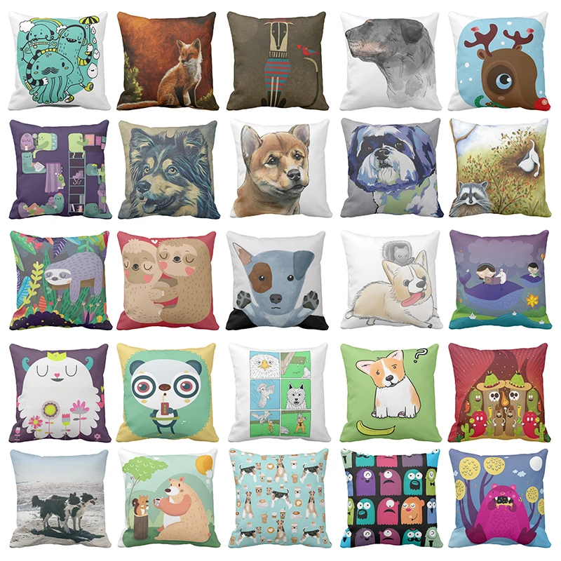 

Throw Pillow Cover 45x45cm Silly Dog Jack Russell Terrier Raccoon Corgi Fox Cushion covers 40 *40,Animal Decorative Pillowcase