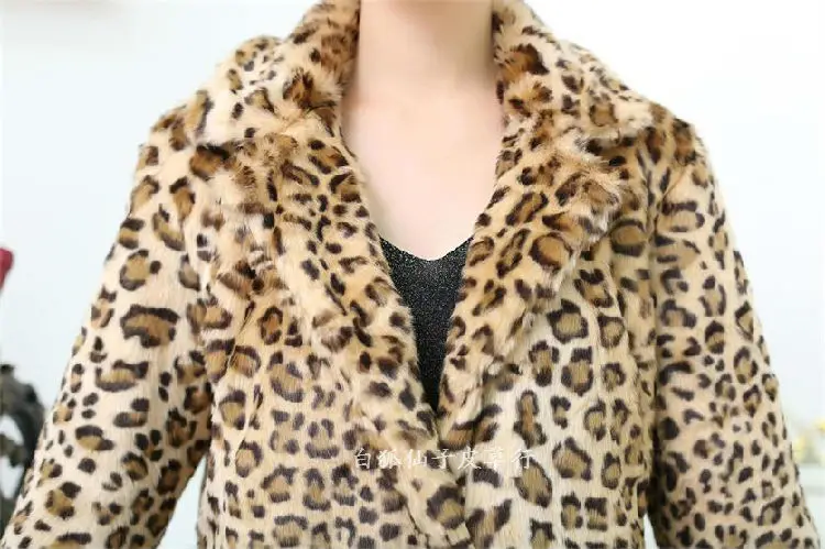 Показ тонкий леопардовый костюм воротник темперамент Новая мода Осень Зима Повседневная Имитация меха пальто