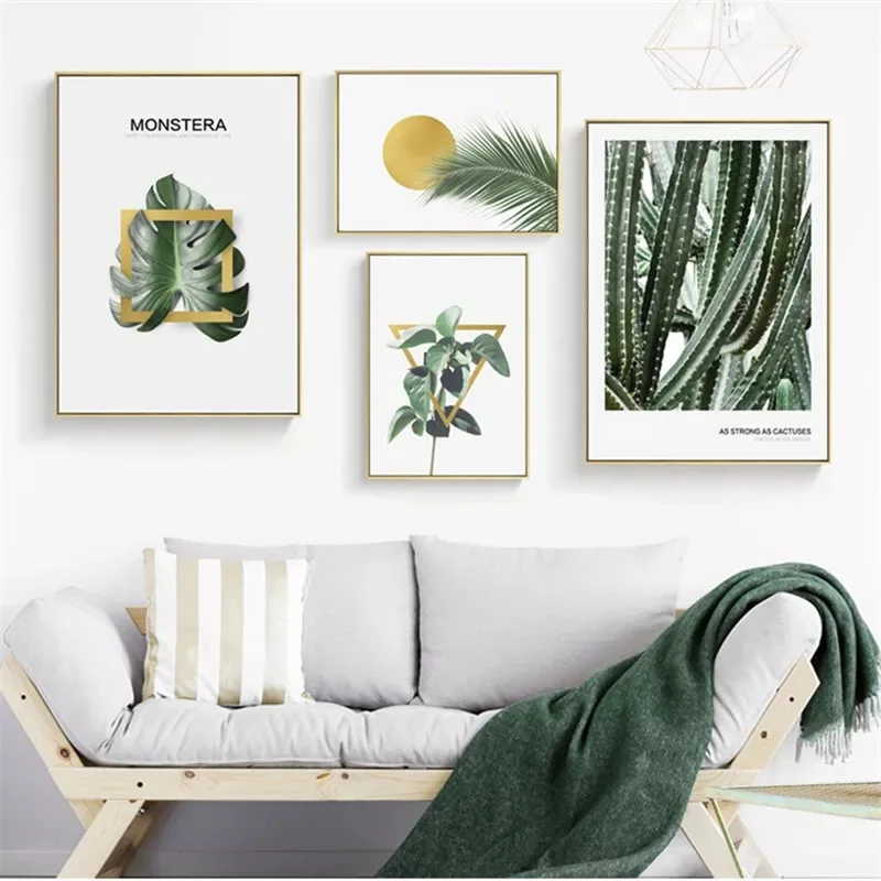 

Green Plants Wall Art Canvas Painting Turtle Leaf Nordic Poster Cuadros Decorative Wall Pictures For Living Room Cactus Unframed