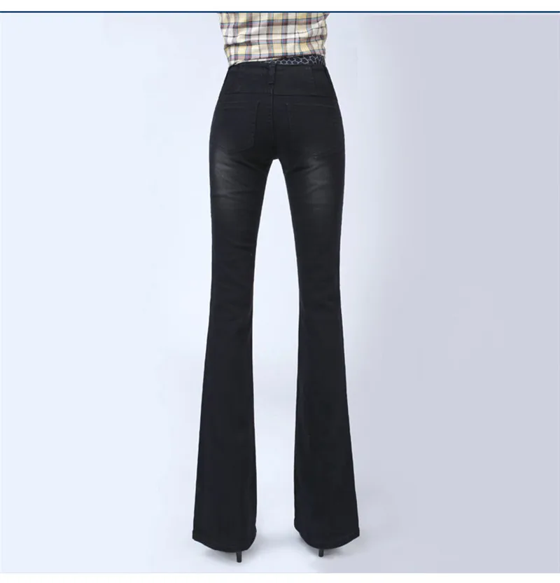 Новые осенние Высокая Талия расклешенные джинсы Размеры 25-32 Стрейчевые обтягивающие джинсы Для женщин широкие узкий модный джинсовый загр