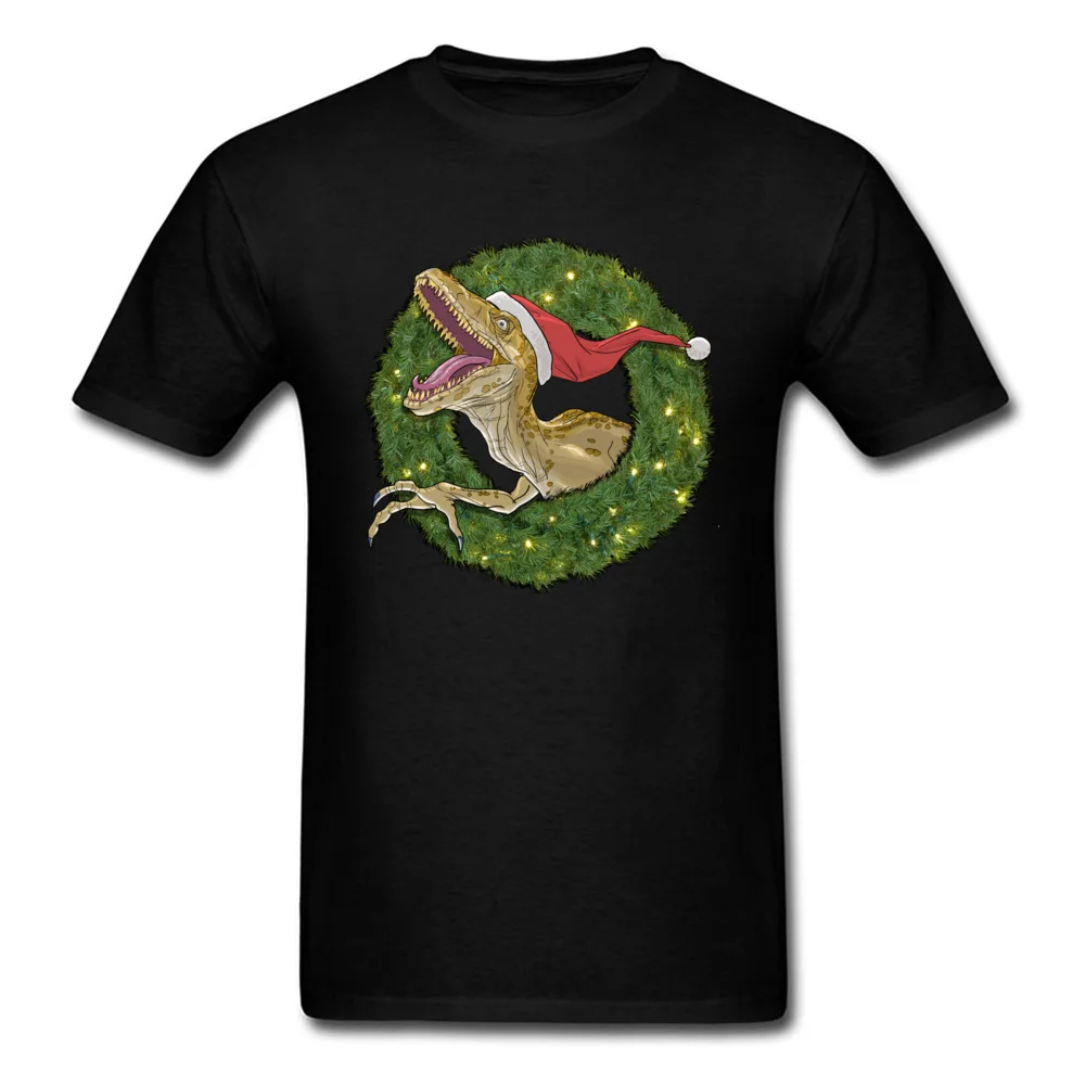 Velociraptor and Christmas Wreathe All Cotton Mens Short Sleeve Tops Tees Design Summer Autumn Tshirts 2018 New O Neck T Shirt Velociraptor and Christmas Wreathe black