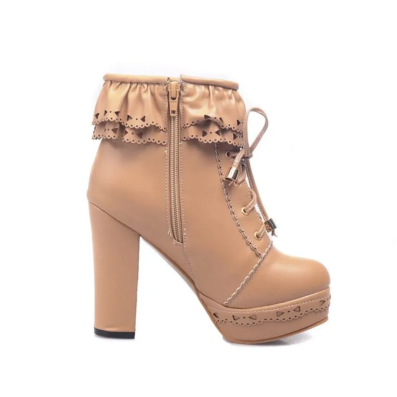 Winter New Lolita Boots Shoes For Woman Platform High Heel Sweet Bow Ruffles Women Ankle Boots Lolita Princess Shoes Big Size 43 (17)
