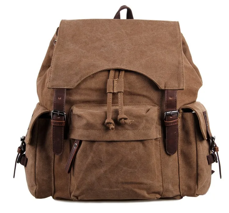 

9017B Canvas and leather Lady&Man Trendy Backpack Bag Brown color