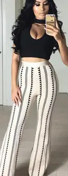 

2017 Sexy Two Piece Bandage Pants Set Casual Two Piece Set Pants And Top Women Wide Leg Pants And Top Set Bandage HL Wholesale