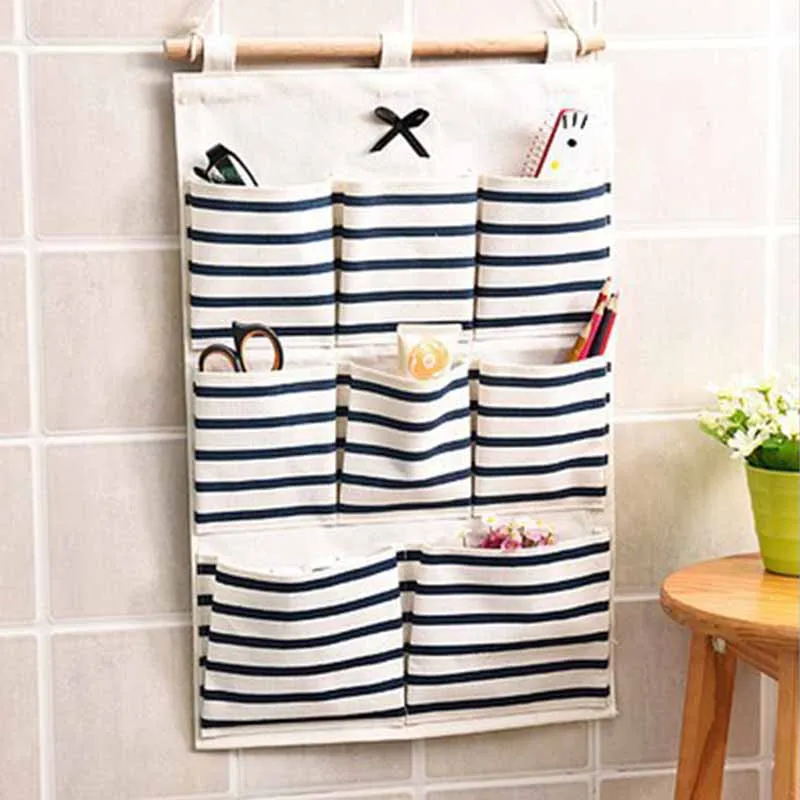 

Pattern Cotton Linen Hanging Storage Bag Many Pockets Wall Mounted Wardrobe Hang Bag Wall Pouch Cosmetic Toys Organizer