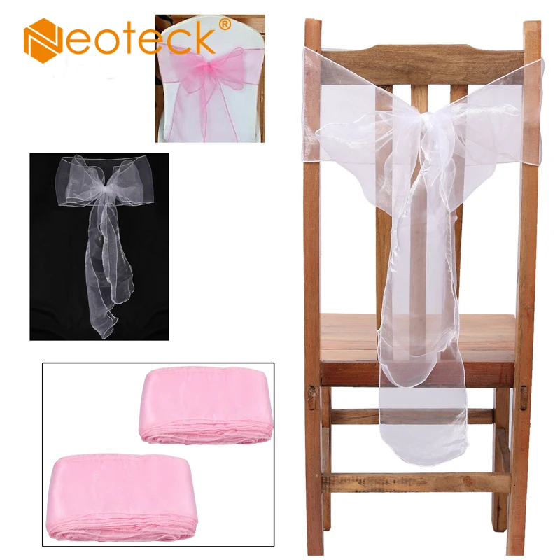 

Neoteck 50pcs Organza Sashes Chair Cover Bow Wedding Party Banquet Decor Wrinkle Resistant Chair Sashes For Wedding Party Decor