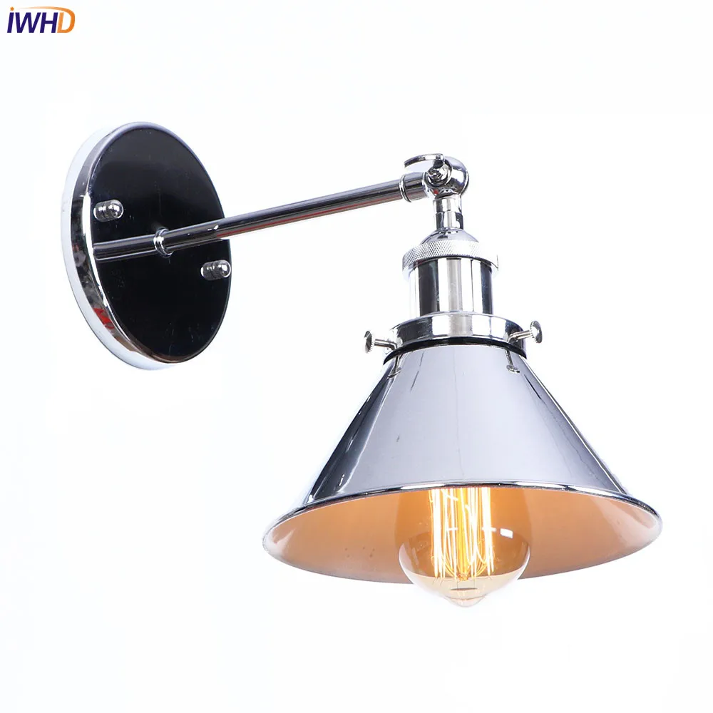 IWHD Adjustable Silver Vintage Wall Lamp Beside Bathroom Mirror Loft Retro Wall Light Sconces Industrial Home Lighting Luminaire