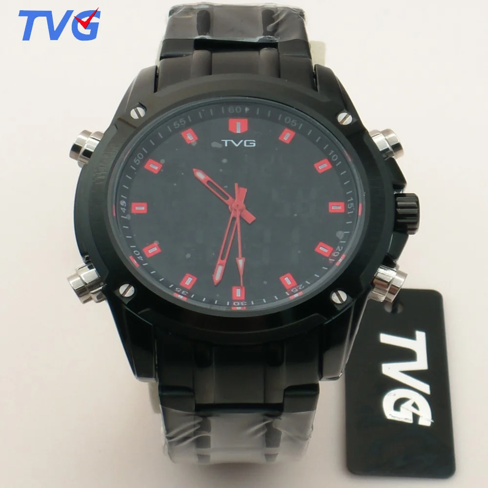 

Men Sports Watches TVG Brand Analog Military Quartz Watch Dual Display Waterproof LED Digital Watch Stainless Steel clock KM5261
