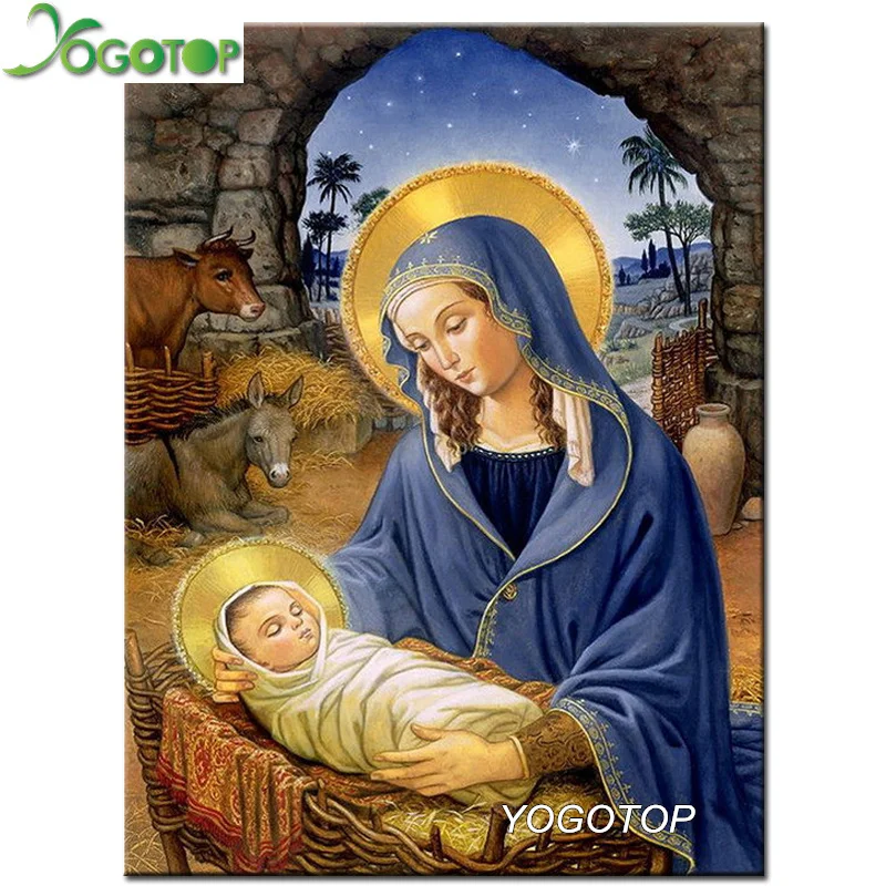 

YOGOTOP DIY Diamond Painting Cross Stitch Kit 5D Square Diamond Embroidery Mosaic Patterns Needlework virgin and Jesus ZB709