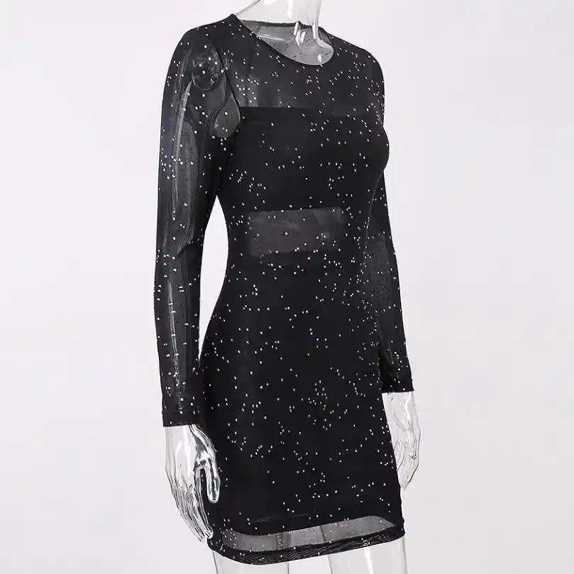 black sequin bodycon dress long sleeve