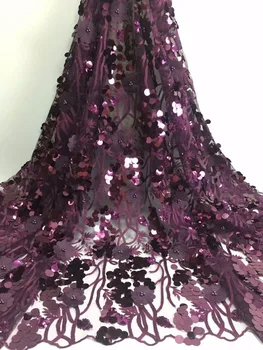 

2019 high quality sequence French Nigerian sequins net lace,African tulle mesh sequence lace fabric for dress 5yards/lot Y1108