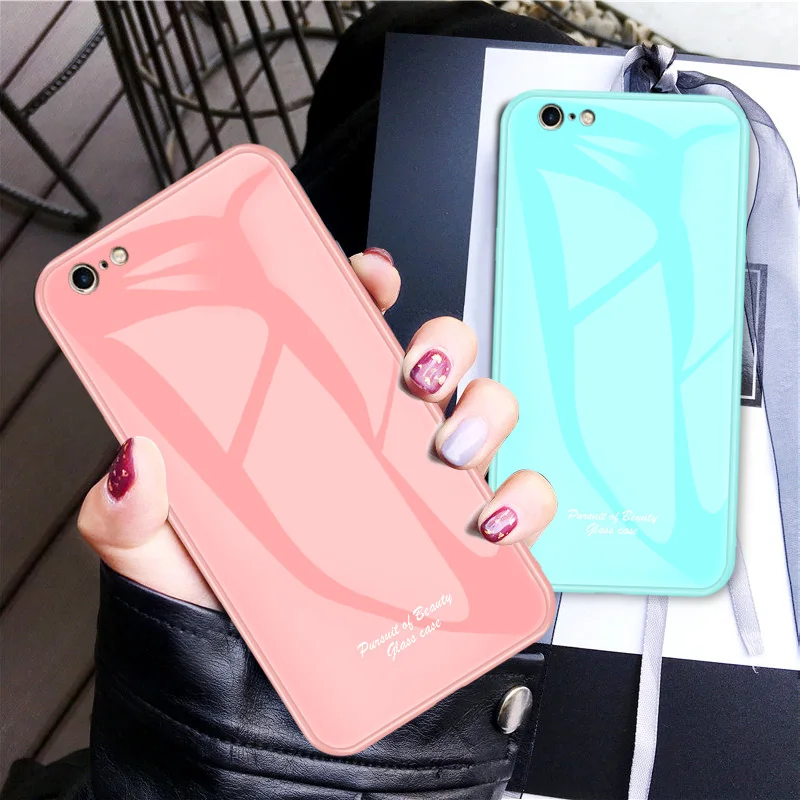 

For iPhone 7 Case Fashion Macaron Shockproof Hard Hybrid Tempered Glass Cover for Apple iPhone 6s 8 Plus XR XS Max Phone Cases