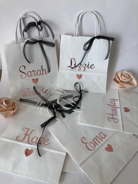 

Personalized silver nam wedding bridesmaid maid of honor thank you gift bags,bridal party gift party decor wedding gift bags