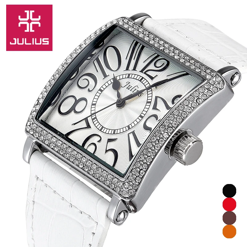 Julius Women s Watch Japan Quartz Hours Clock Fashion Dress Rhinestone Leather Bracelet Girl Christmas Valentine