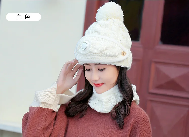 Зимняя вязаная шапка для женщин Сапун шапочки с шарфами маска шейный платок капор Теплые Мешковатые зимние шапки для вязаные шапки для