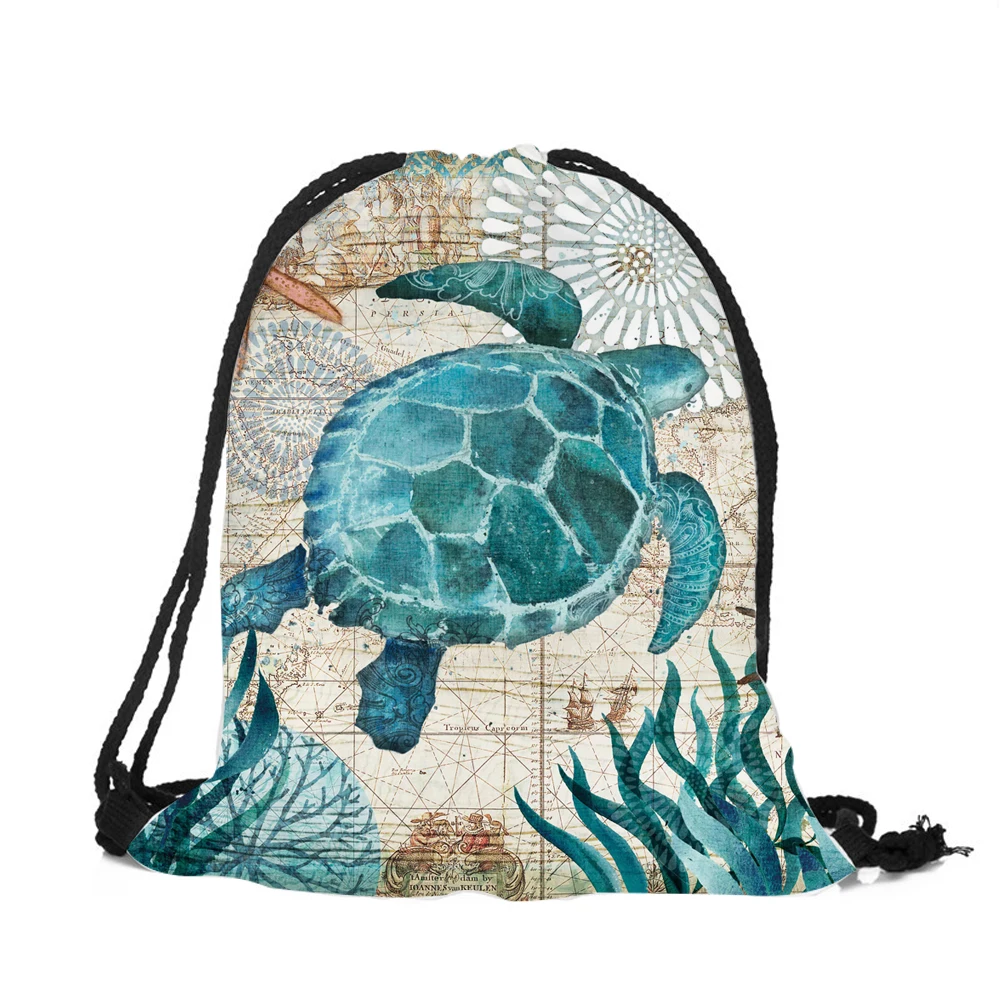 Blue marine animal Women font b Backpack b font Seahorse Turtle Octopus 3D Printing Travel Shoulder
