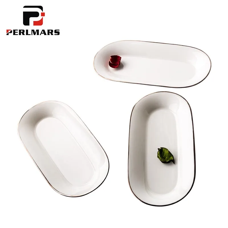 Brief Oval Shape Platinum Gold Border Bone China Towel Plate Wet