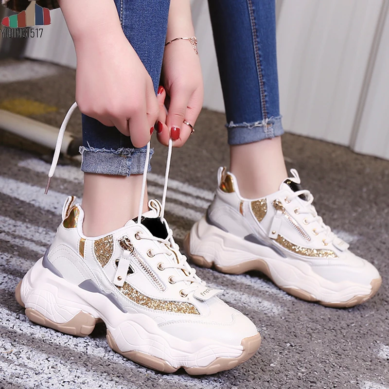 

2019 Autumn Ladies Glitter Chunky Sneakers Platform Casual Shoes Dad Dames Sneakers Women Shoes Trainers Basket Chaussure Femme