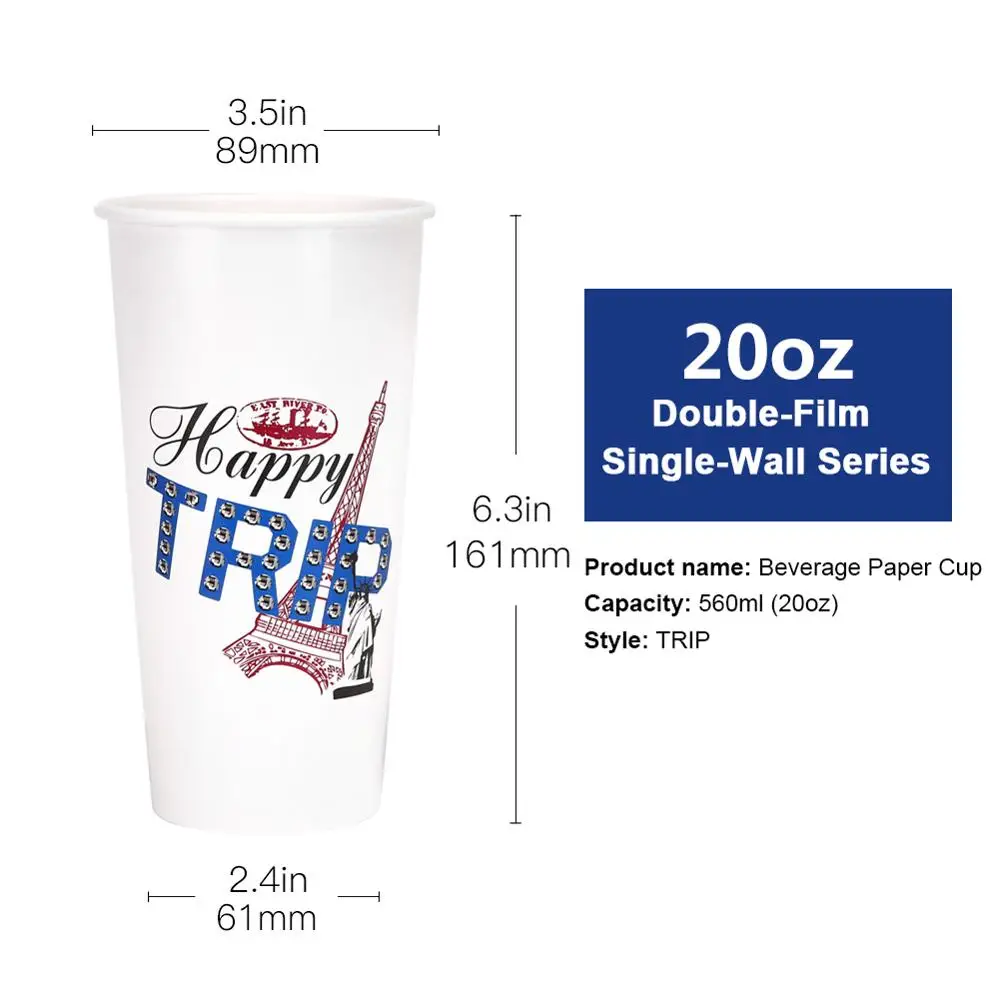 1000 шт одноразовые бумажные чашки с крышками для напитков и чашка для кофе воды вечерние принадлежности для вечеринка в честь Дня Рождения - Цвет: 560ml(20oz) No Lid