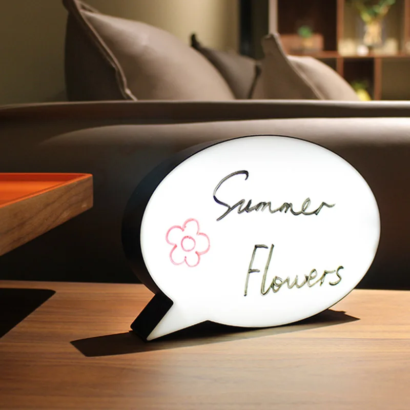 

2018 Hot Sale DIY Led Q5 Light Box With Tri-Color Erasable Pen Dialog Shape Night Table Lamp Advertising Lights Gift ZQ-DX2001