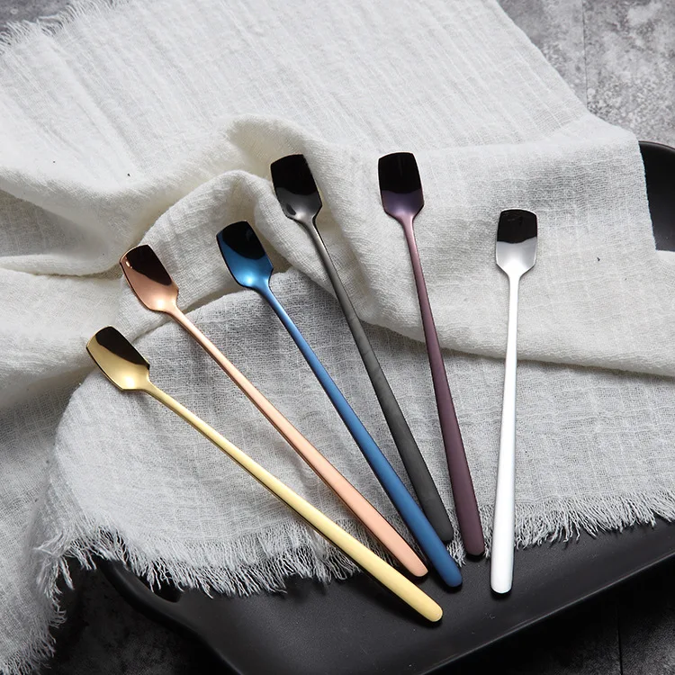 

Small Coffee Tea Spoons with Long Handle, Metal Spoons for Cake Ice Cream, Stainless Steel Cocktail Stirring Spoons