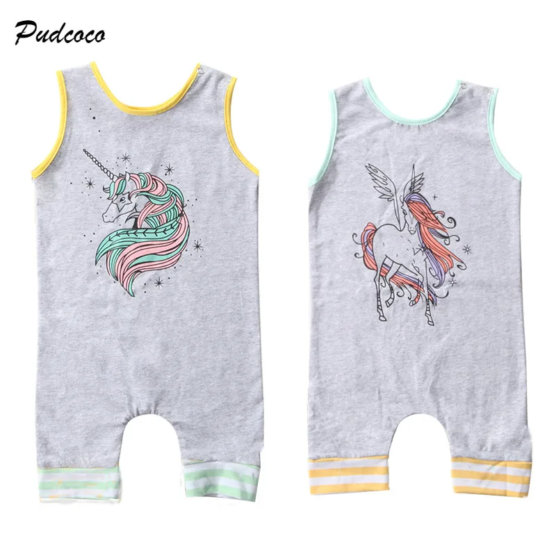 Cute Newborn Baby Unicorn Romper Sleeveless Infant Kids Boy Girl Cotton Jumpsuit Outfits Clothes