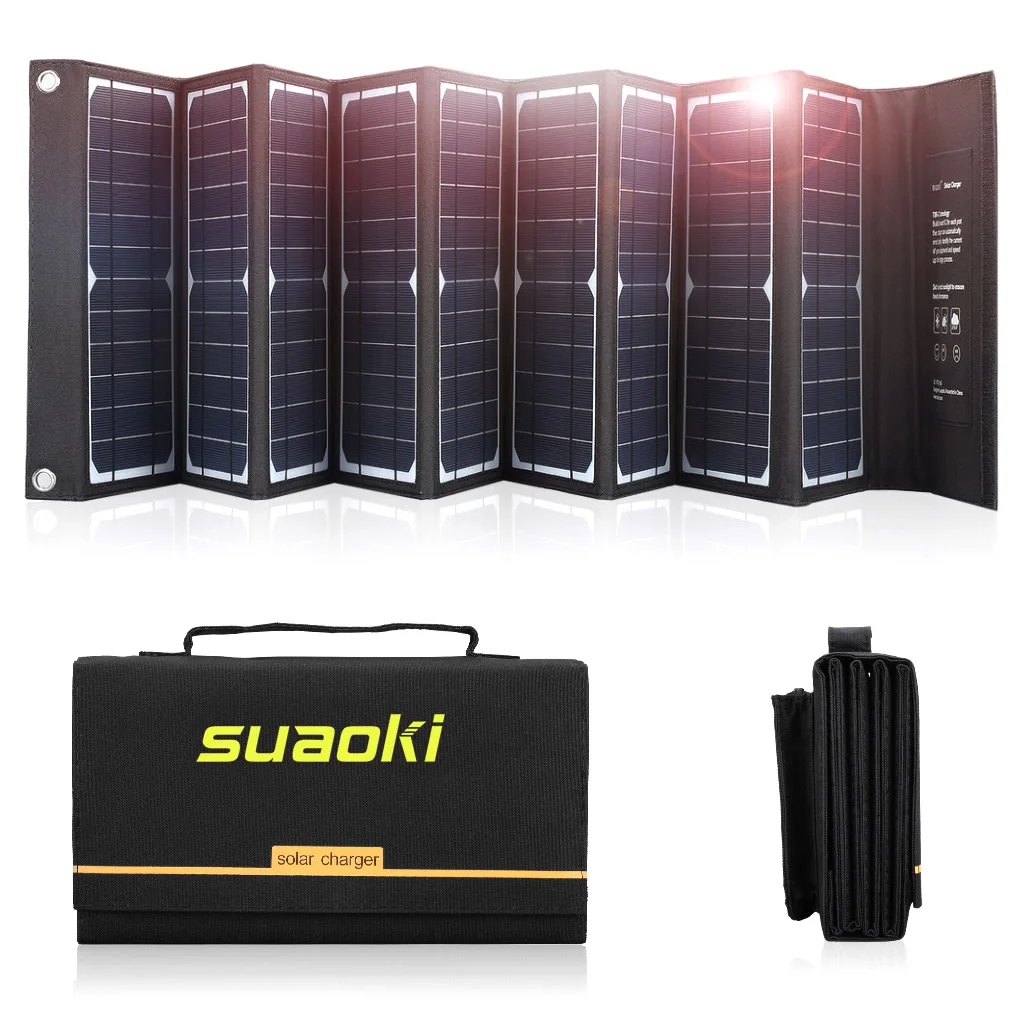 

Suaoki 60W Solar Panel Charger Portable Foldable Solar Power with Dual Output DC 18V/3.4A(Max) & USB 5V/2.1A for Phones Laptops