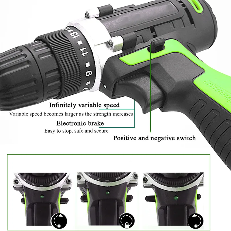 12V Li-Ion Power Tools Electric Dril Kit Rechargeable Electric Screwdriver Double Speed With 9PCS Drill Toolbox Torque Screw Gun (3)