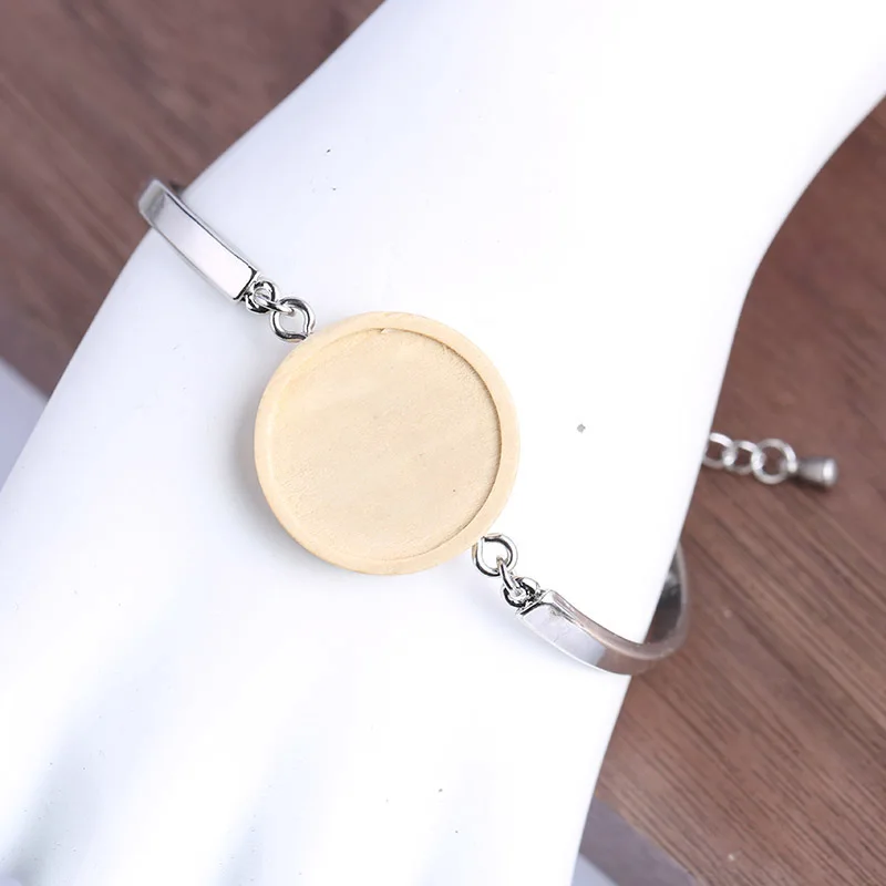 

5pcs Fit 20mm round blank wood cabochon bracelet base settings diy cuff bangle bezel trays for jewelry making
