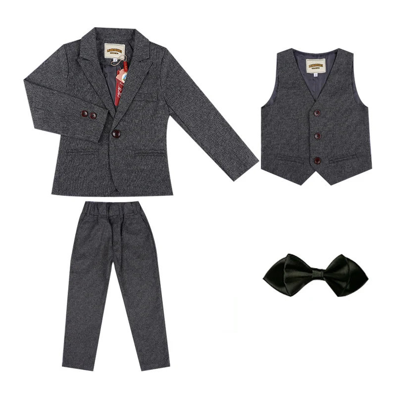 Spring And Fall Formal Children Boy Suit Boy Custom Suit Dress Costume Boy Wedding Children's Wear Three-Piece Set - Цвет: Серый