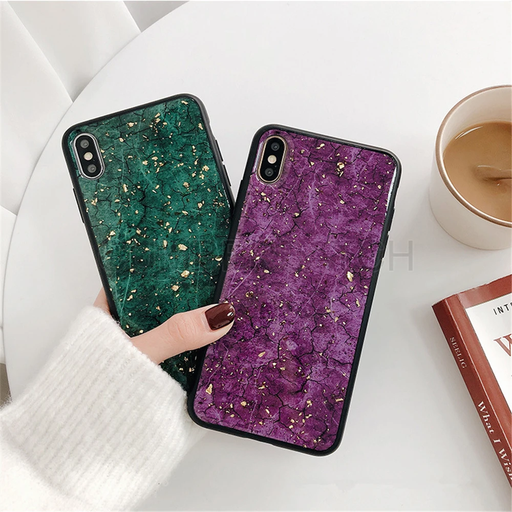 Luxury Green Diamond Crack Marble Phone Case For iphone 7 8 6 6s Plus Bee With Wing Funda cover for iphone XS MAX XR X back   (11)