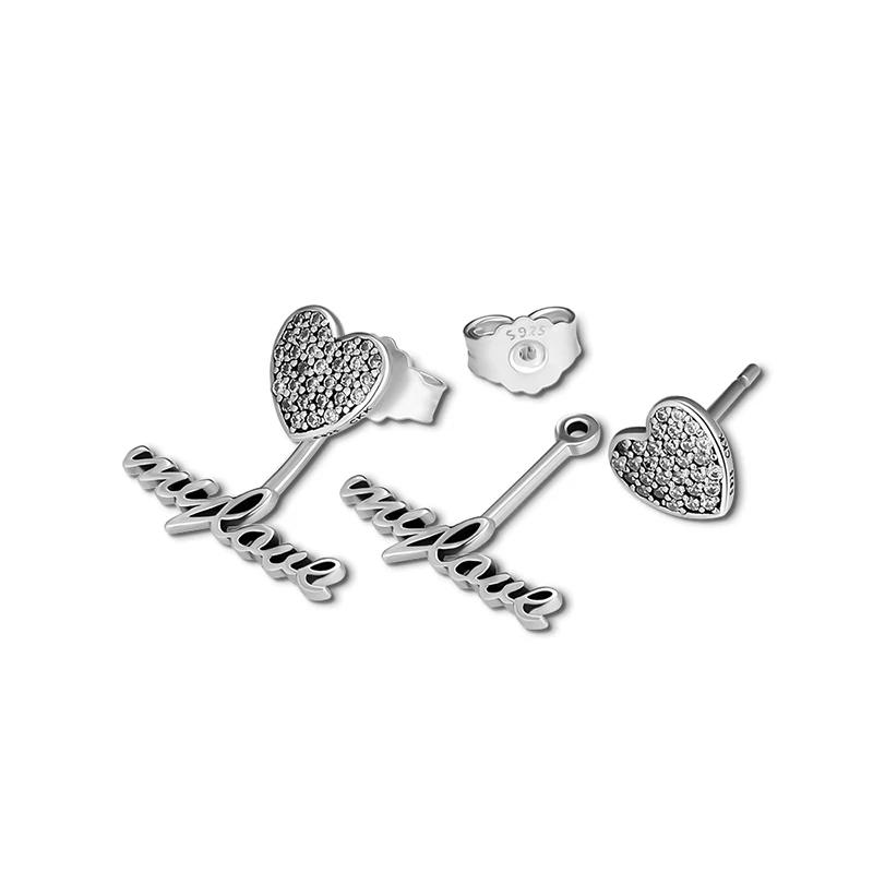 CKK 925 пробы серебряные ювелирные изделия My Love Сердце Серьги гвоздики, ясно CZ Подходит для DIY для женщин оригинальный подарок