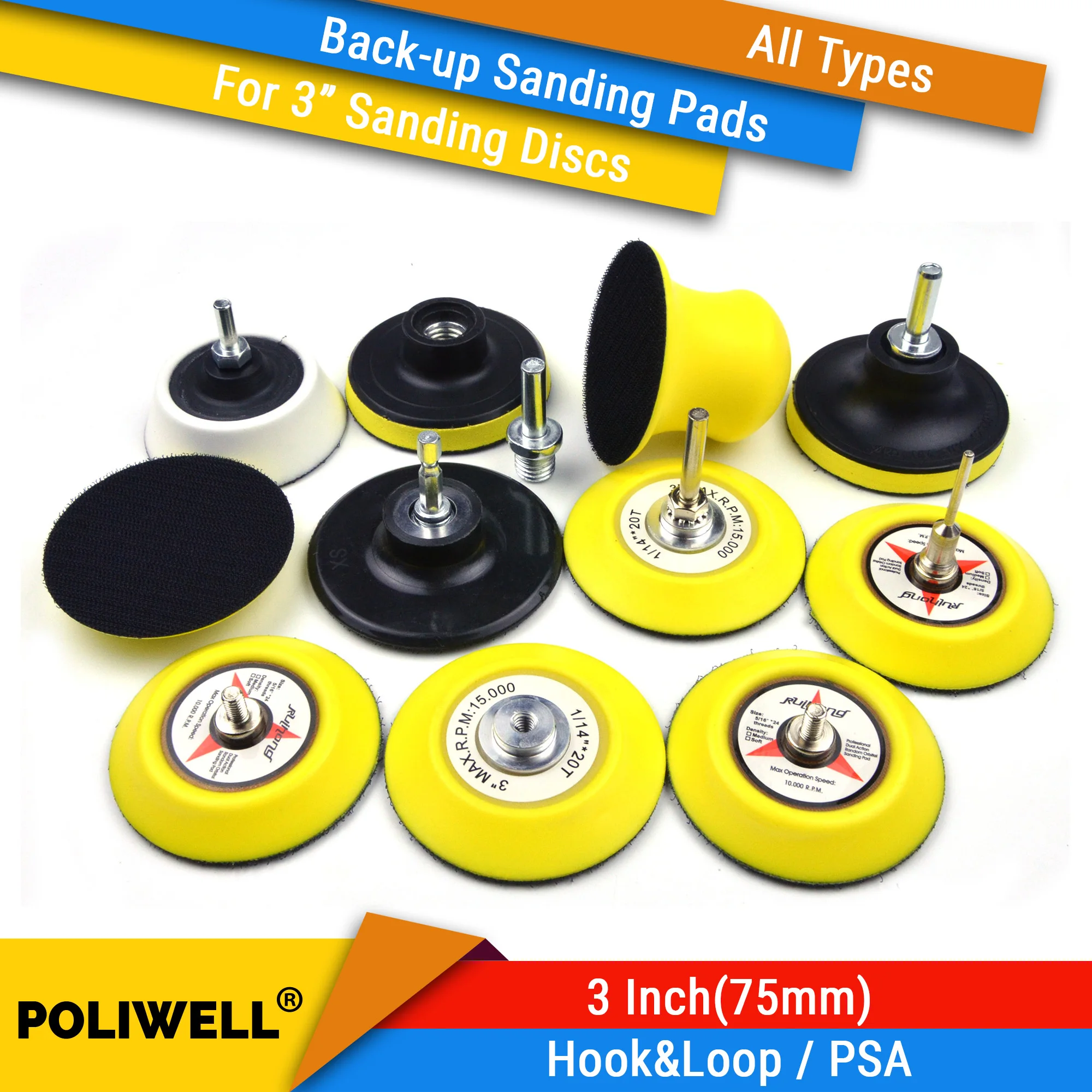  3 Inch All Types Back-up Sanding Pads for Abrasive Sandpaper Sanding Discs for Woodworking Polishin