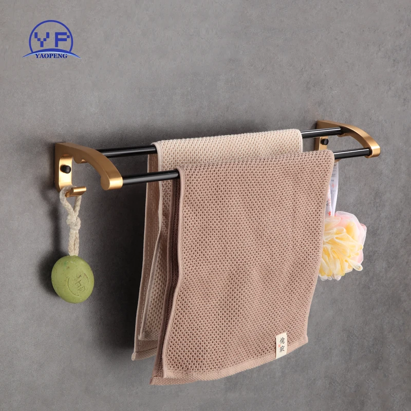 YAOPENG Self Adhesive Towel hodler black Towel bar Space Aluminium 60CM double towel bars with