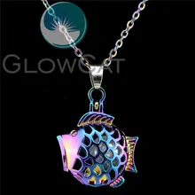 C970 Rainbow Color Round Magnet Owl Tree Locket Beads Cage 20" Necklace