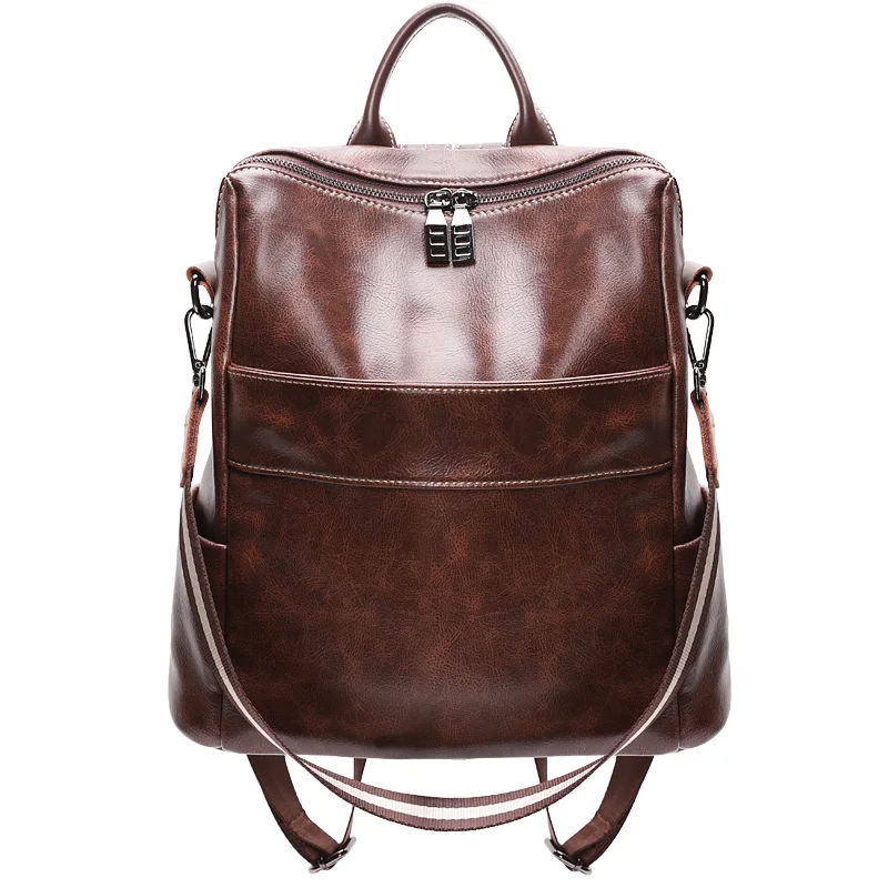 Backpack Women Soft Leather Ladies Bag Vintage School Bags Women Simple Casual Soft Leather ...