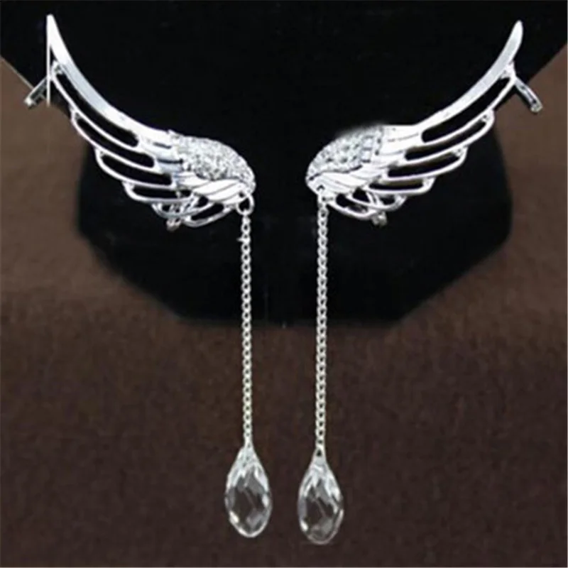 

Angel Wings Earrings for Women Rhinestone Inlaid Alloy Ear Jewelry Party Wedding Earrings Fashion Gothic Feather Brincos H3E630
