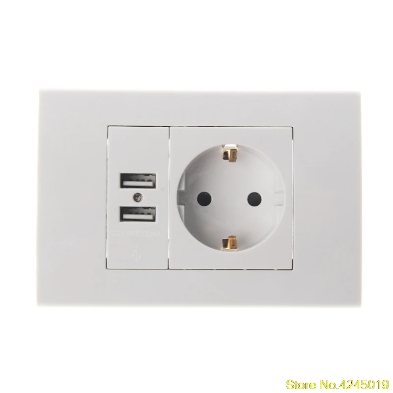 

2018 High quality Wall Power Socket Plug 16A EU Standard Electrical Outlet 1000mA Dual USB Charger Port