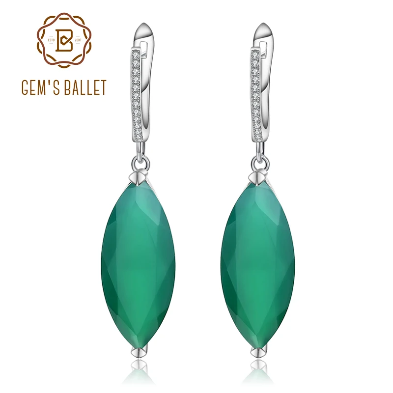 Gem's Ballet 22.90Ct маркиза натуральный зеленый агат, натуральный камень висячие серьги 925 пробы серебряные серьги для женщин хорошее ювелирное изделие