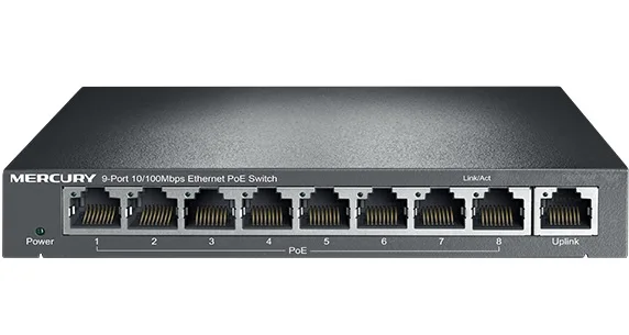 IP 카메라용 스틸 PoE 스위치, AP 모니터링 표준 PoE IEEE 802.3af, 8 포트, 10 Mbps, 100Mbps, 최대 65W, S109PS, Prom-