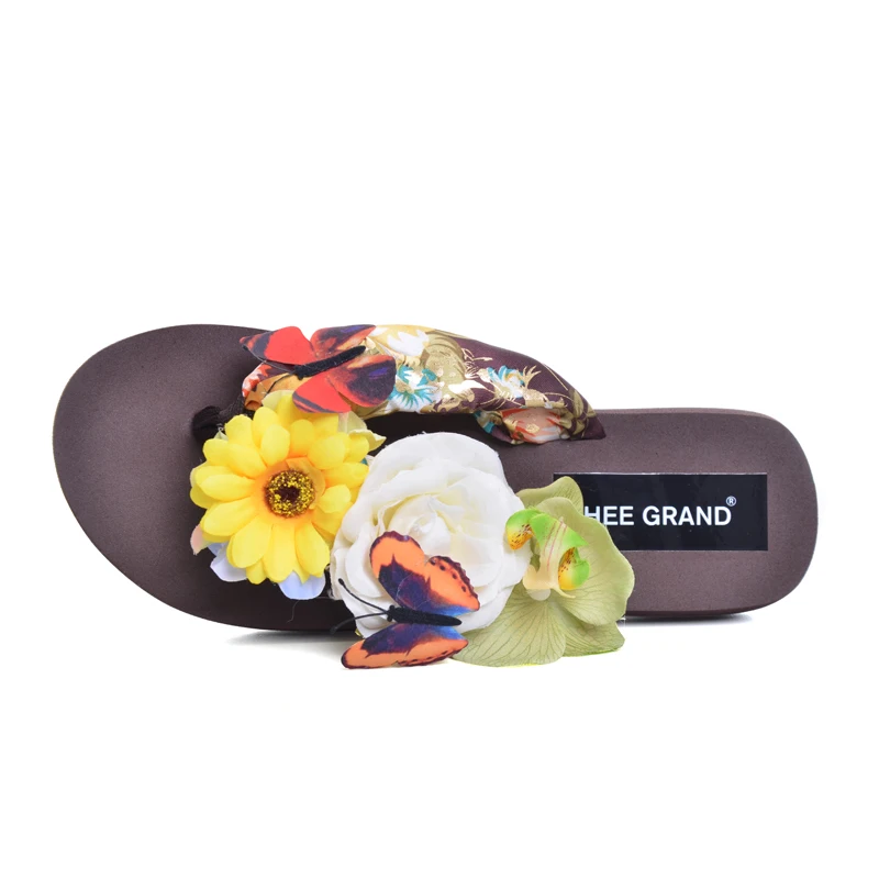 HEE GRAND/ г.; Летние вьетнамки без застежки; повседневная обувь на толстой подошве; обувь на платформе с цветами; женские удобные шлепанцы; 7 цветов; XWT576