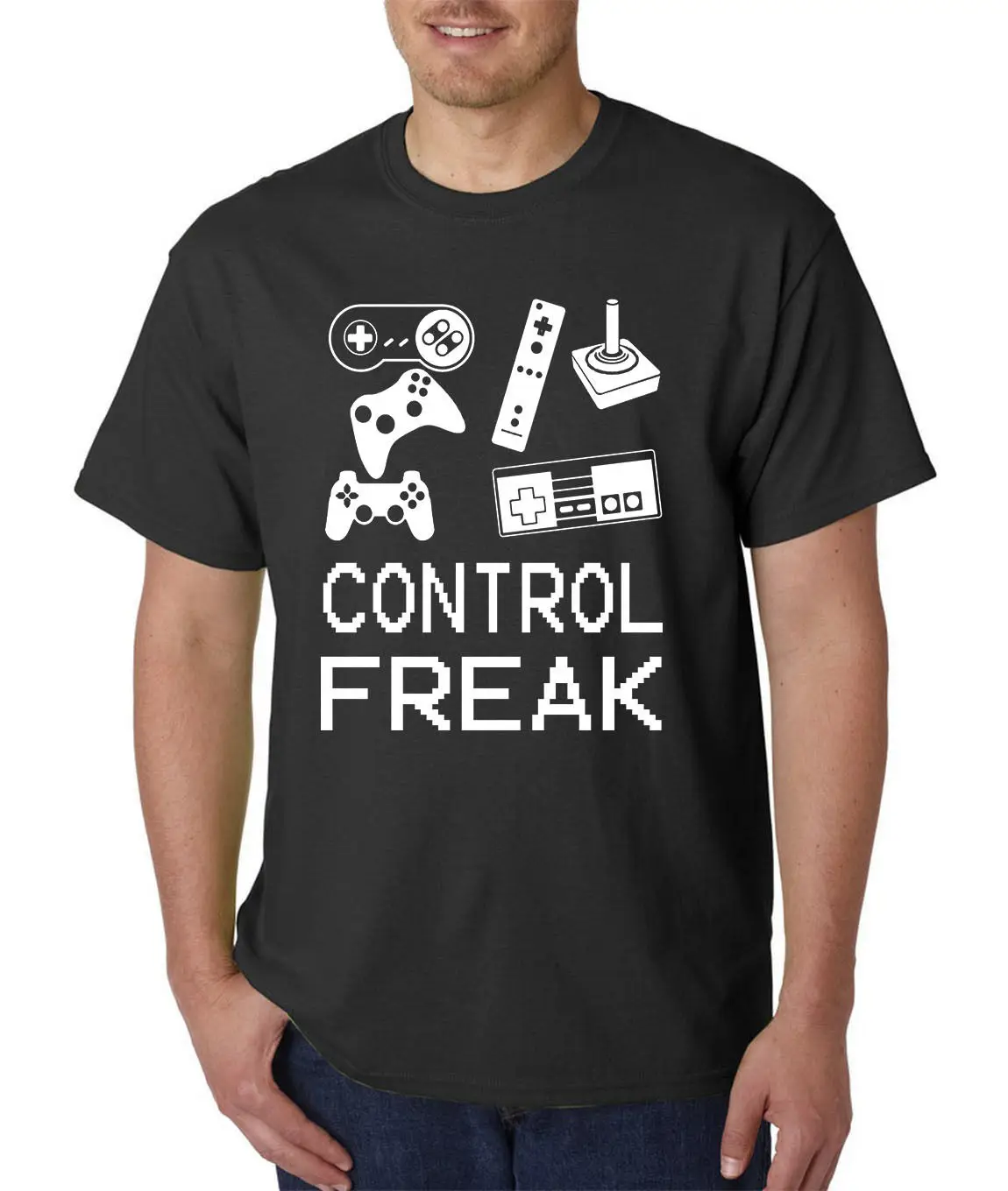 CONTROL FREAK Gamer T Shirt Funny Video Game Controller Tee Old School Summer Short Sleeves 
