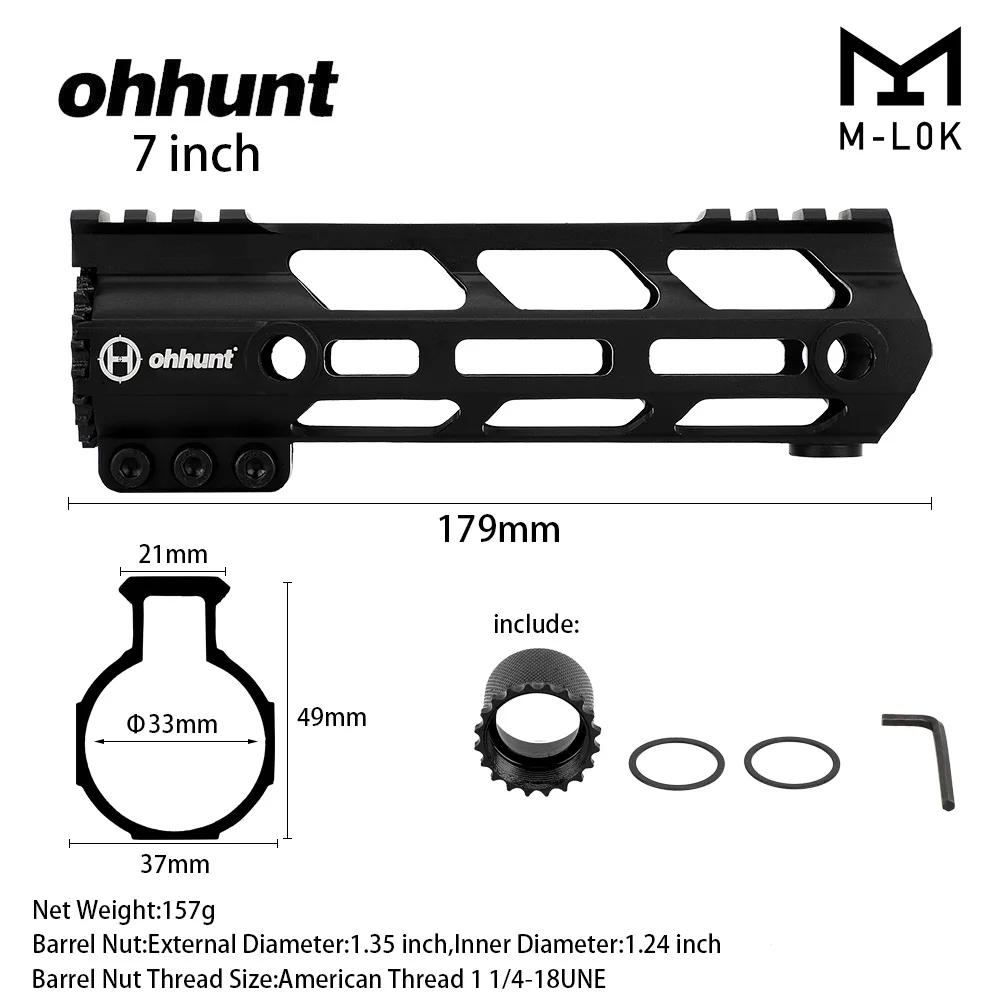 Ohhunt " 9" 1" 12" 13," 15" 1" AR15 свободном M-LOK ствольная накладка Пикатинни Rail ультра легкий тонкий Стиль стальная муфта ствола - Цвет: 7-inch-Black