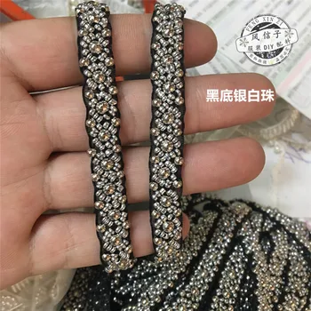 

1.5 cm wide green color double-row eight-character manual nailed bead lace collar edge cuff belt decoration accessories