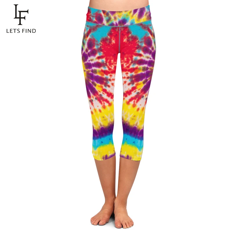 LETSFIND Women Stretch Pants Colorful Tie-dye Print High Waist 220gsm Double Side Brushed Milk Silk Capri Leggings Plus Size LETSFIND Women Stretch Pants Colorful Tie-dye Print High Waist 220gsm Double Side Brushed Milk Silk Capri Leggings Plus Size