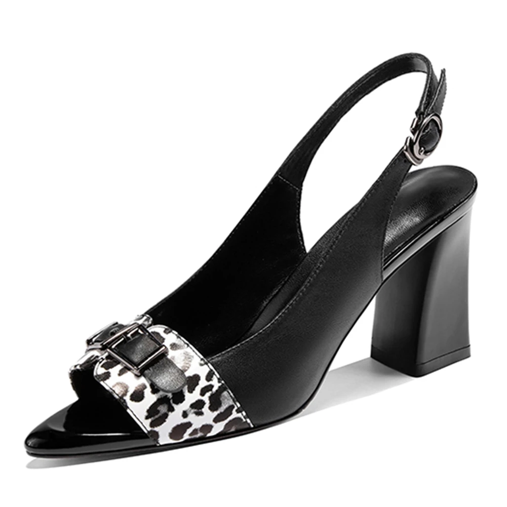 

RIBETRINI Genuine Cow Leather Chunky High Heels Elegant Sandals Woman Shoes Peep Toe INS Hot Shoes Woman Pumps Female