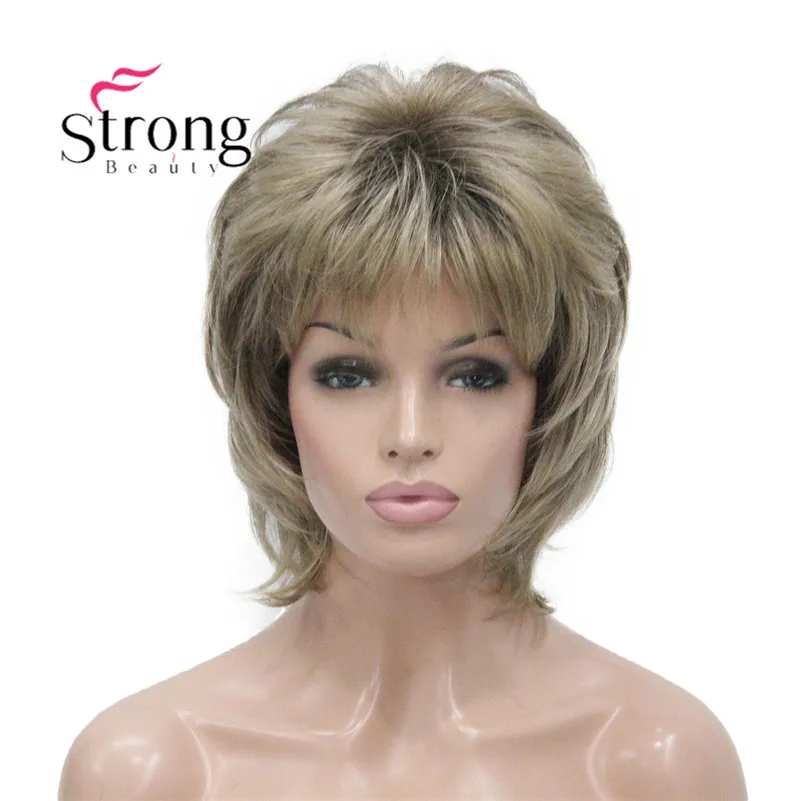 L-1943A #R10-24 Elegant Bady Wavy Medium Brown Mix Dark Blonde Neck Length Synthetic Women's Wig (8)
